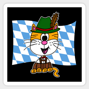 Bavarian Flag Cat Tyrolean Hat Lederhosen Germany Funny Sticker